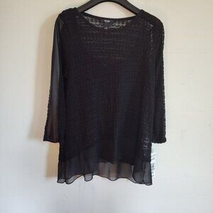 Ladies SZ PM Alfani Black Crocheted Knit Top
